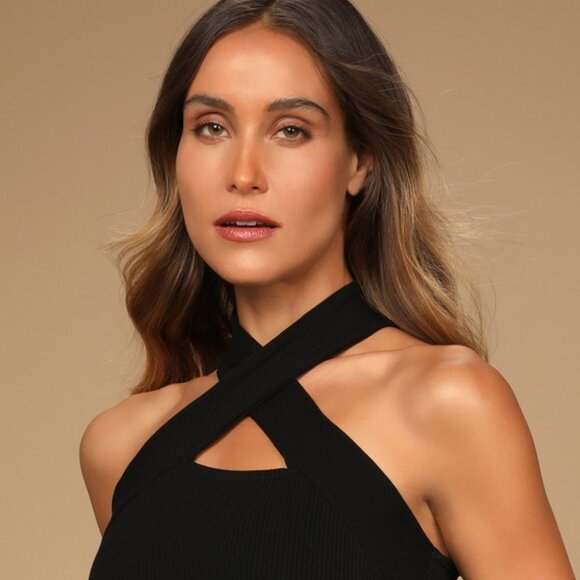 Lulus Essential Energy Black Ribbed Sleeveless Cutout Cross-front Top - Size XL - Picture 1 of 1